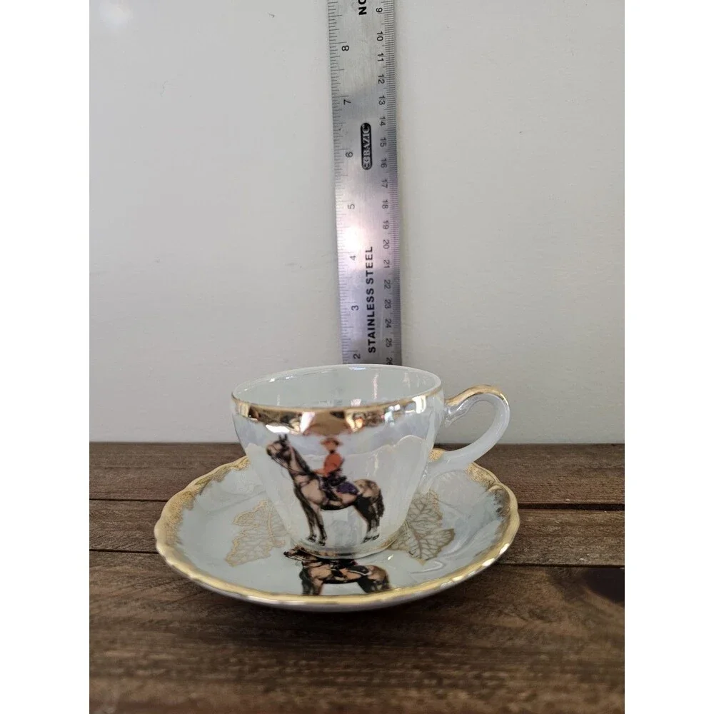 Vintage Mounted Royal Police Iridescent Demitasse Cup And Saucer